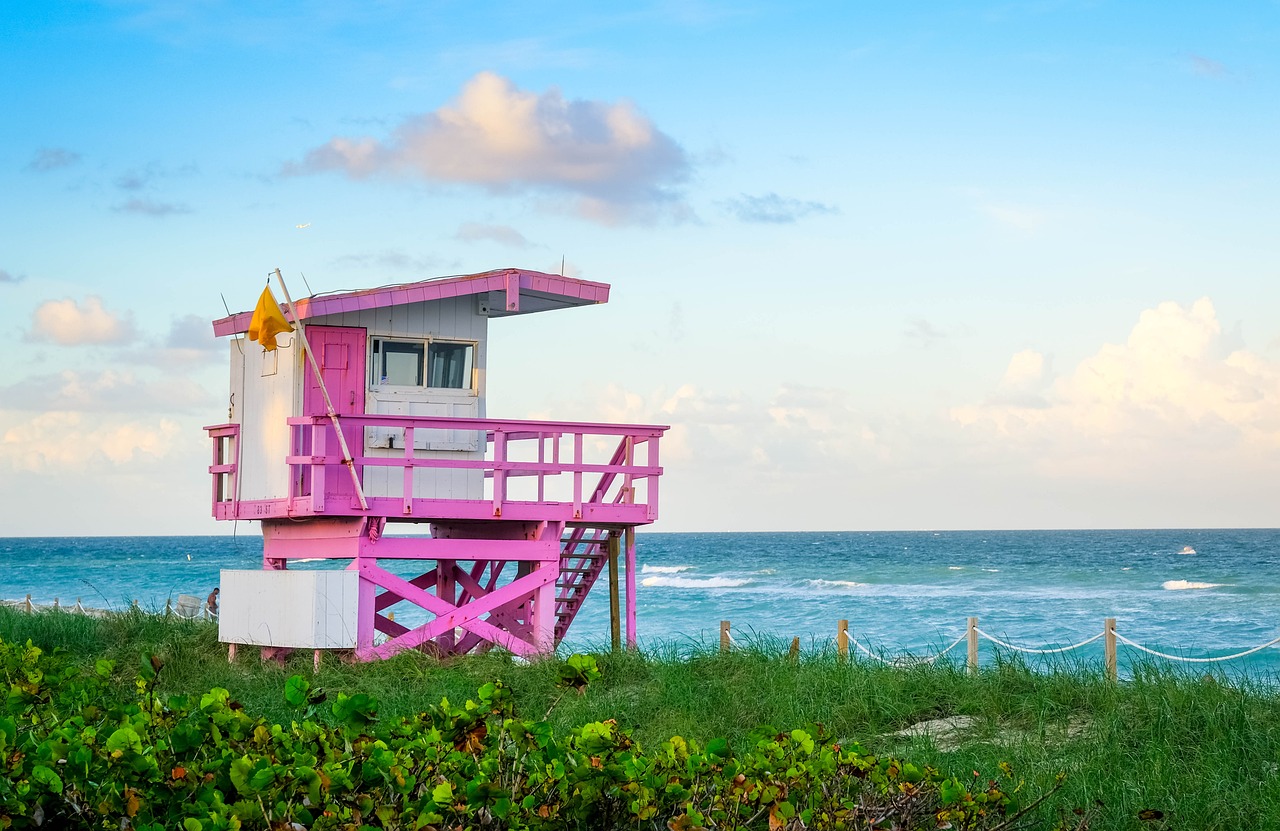 miami beach, lifeguard stand, pink, beach, nature, water, smile, sand, feet, ocean, summer, sea, landscape, beautiful, vacations, art deco, clouds, miami, florida, travel, vacation, holiday, tropical, relax, calm, miami beach, miami beach, miami, miami, miami, miami, miami